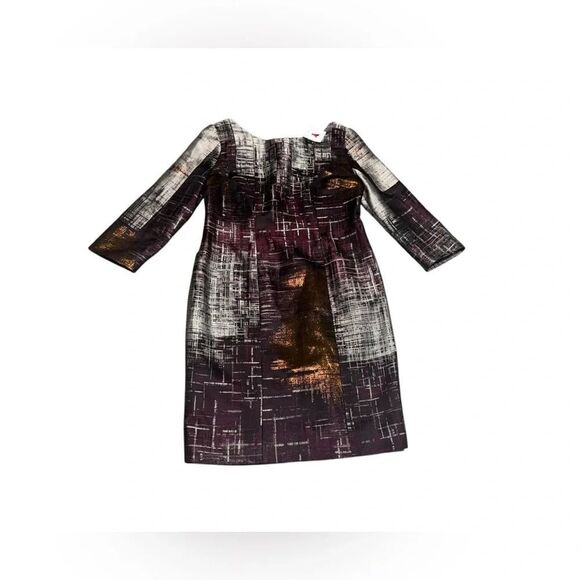 NWT women’s ELENE CASSIS metallic geometric pattern 3/4 sleeve dress size 12 - Picture 2 of 7